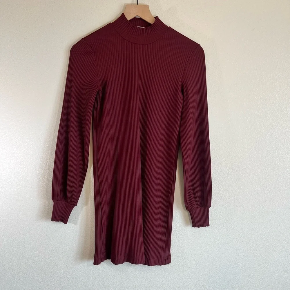 Aritzia Wilfred Ribbed Burgundy Dress - Picture 1 of 6